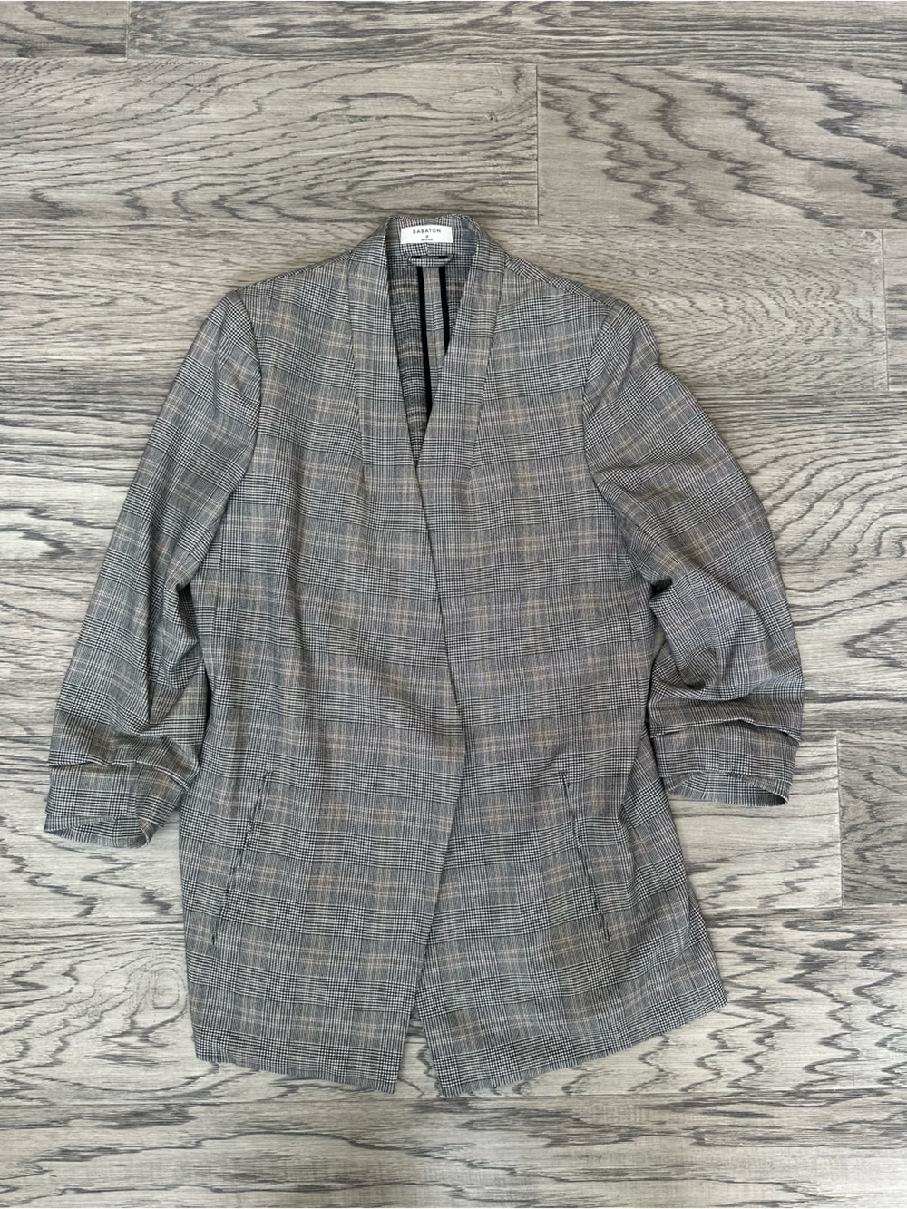 Babaton Plaid Open-Front Blazer - Gray Brown